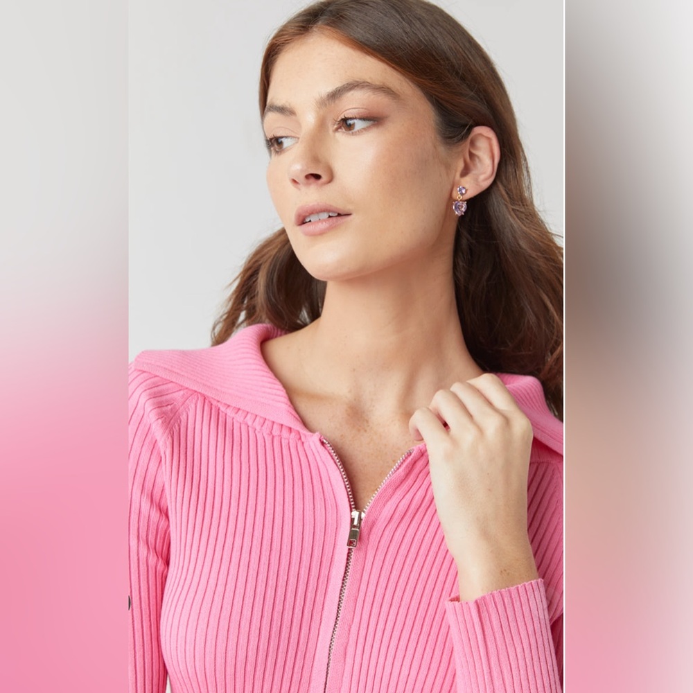 🩷New Francesca’s Stella Collared Zip Up Pink Cardigan🩷 - Picture 5 of 6